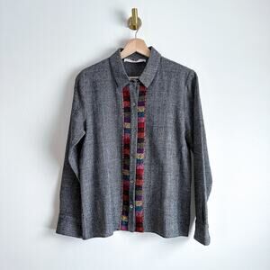Creatures Of The Wind Wool Herringbone Embroidered Button Down Shirt